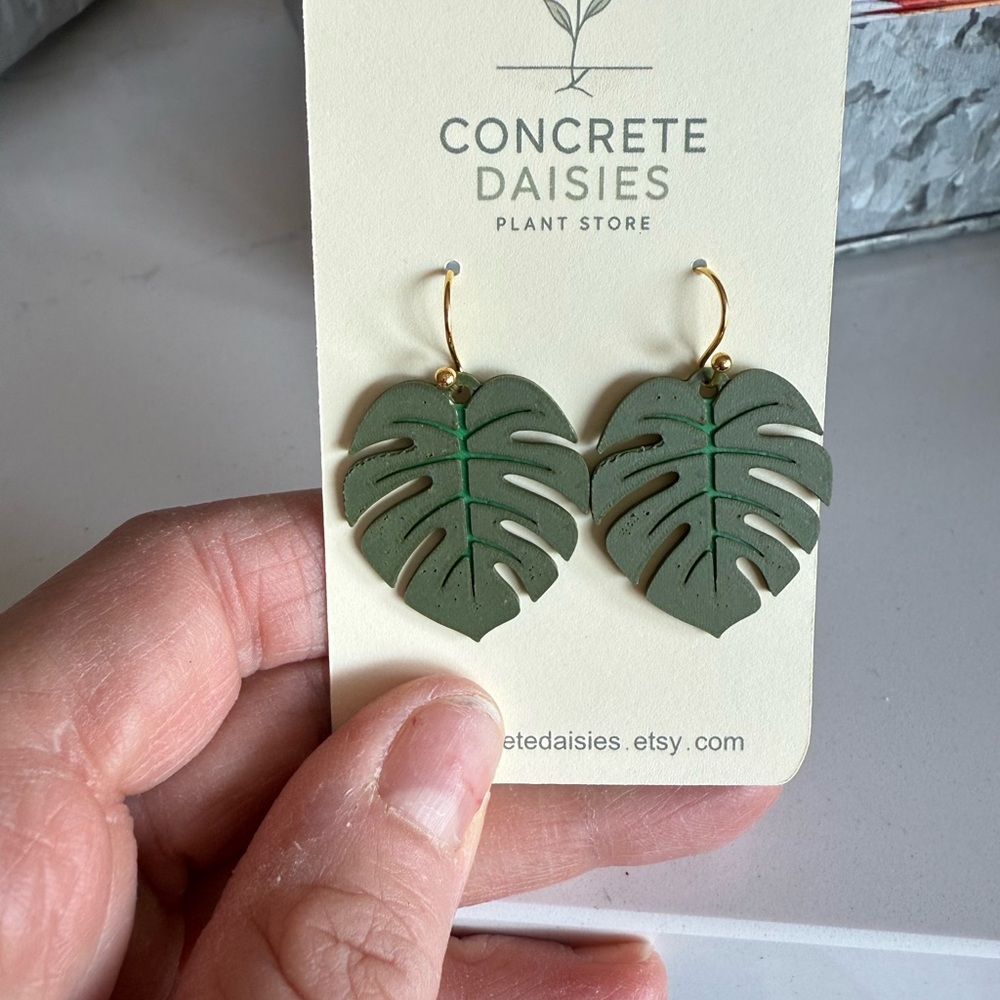 Green Monstera Leaf Earrings